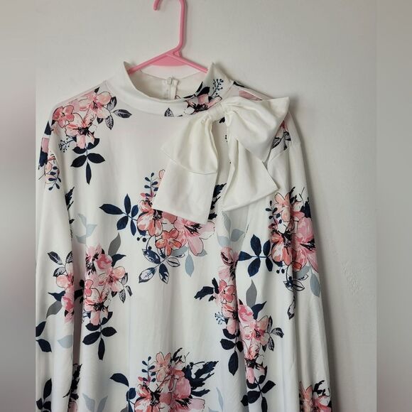 White Pink Floral Midi Dress Bow Feminine Coquette Derby Garden Tea Party XXL - Picture 2 of 15